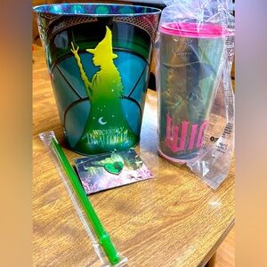Wicked AMC Popcorn Bucket Tin, Tumbler, and Elphaba Pin. New